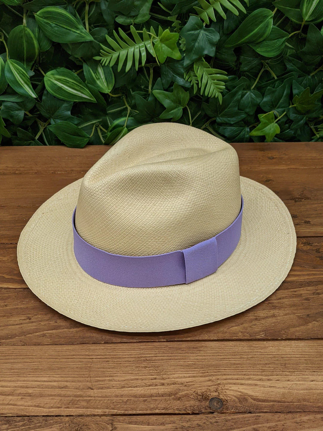 Genuine Ecuadorian Natural Panama Hat with Handmade Removable ~ Lilac ~ Elastic Band Handwoven To... | Etsy (US)