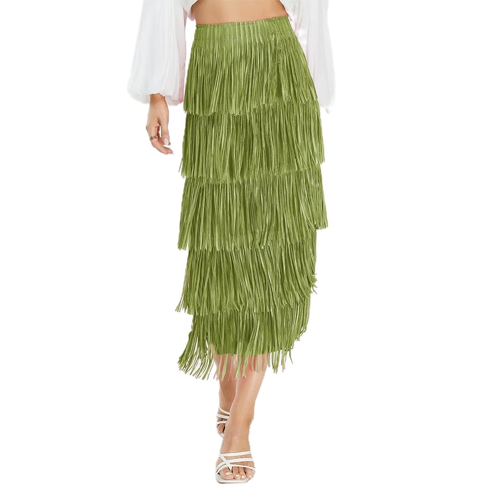 Women's Fringe Trim High Waist Short Pencil Bodycon Skirts, Sexy Elegant Fringe Long Maxi Skirt S... | Amazon (US)