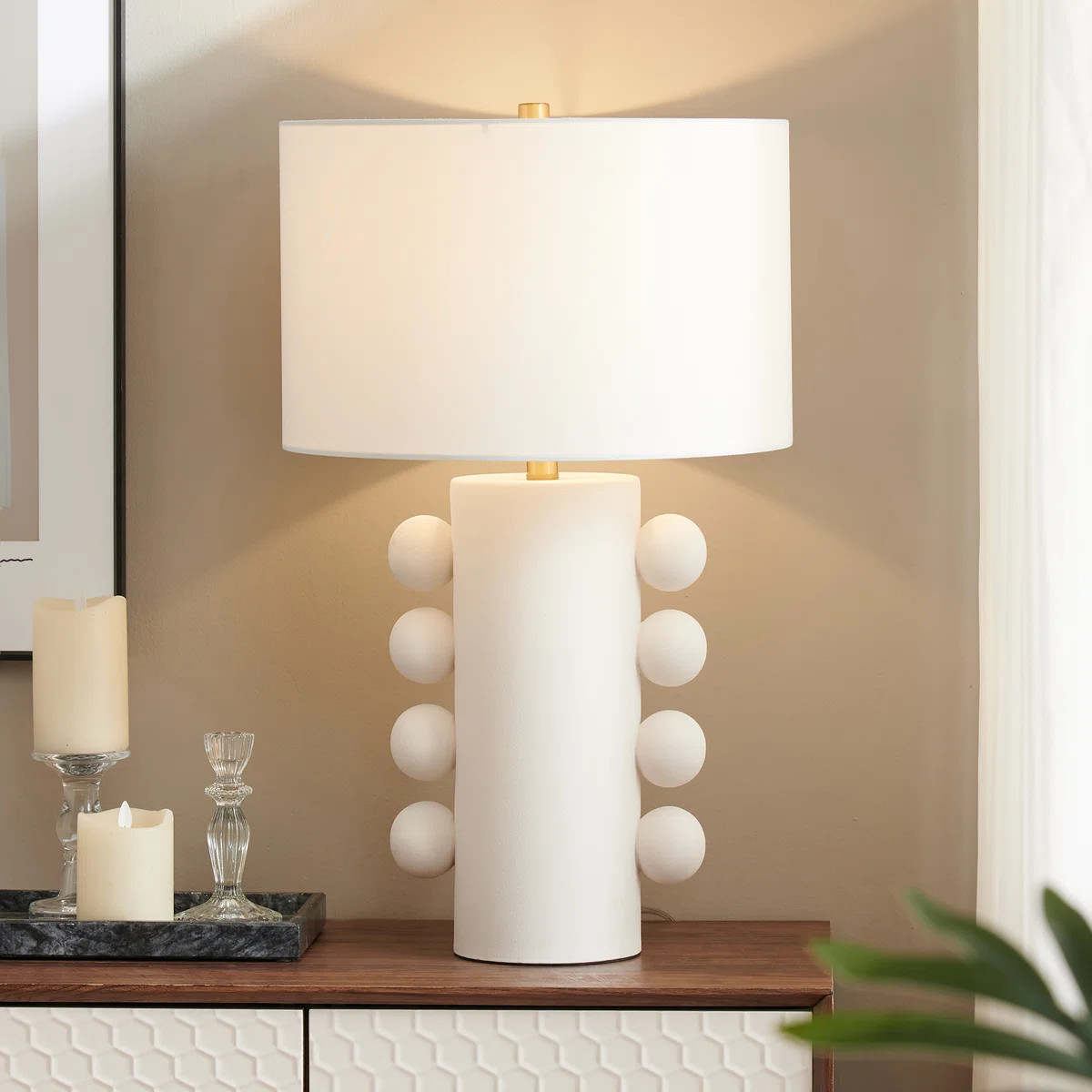 Izzey 26.75" H Sculptural Orb Ceramic Table Lamp with Drum Shade | Wayfair North America