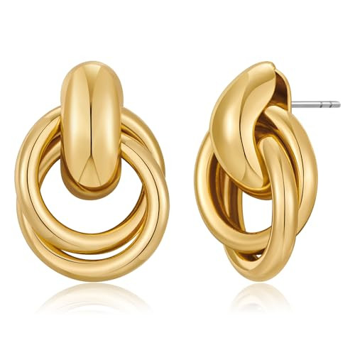 FAUTHENTITUE Chunky Gold Knot Earrings for Women Geometric Drop Dangle Earrings Small Gold Statement Earrings Gift | Amazon (US)