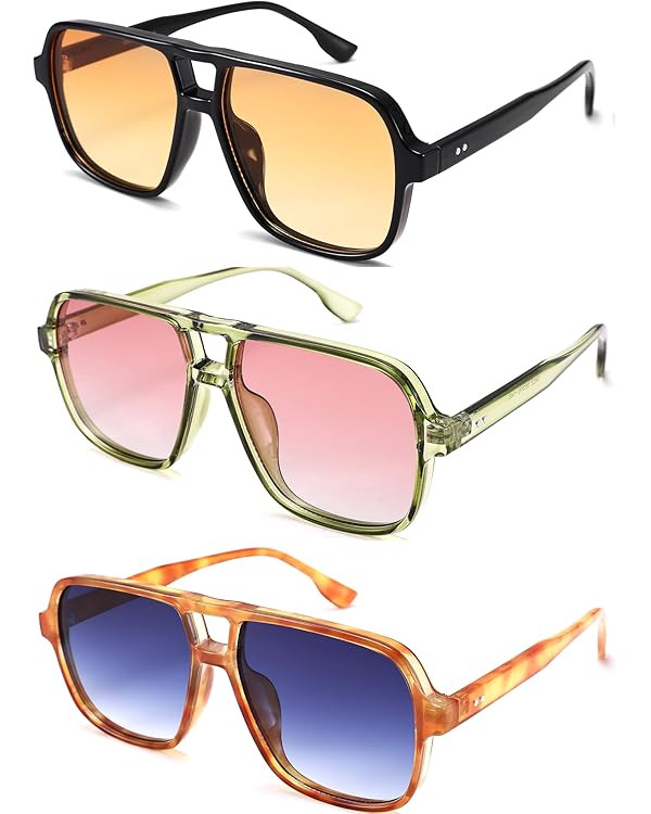 Oversized Aviator Sunglasses for Women Men - Retro 70s Square Shades Sun Glasses | Amazon (US)