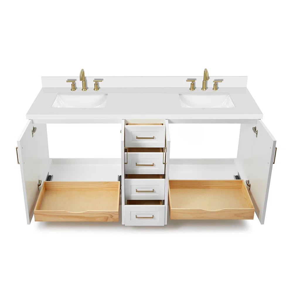 Freitas 72'' Solid Wood Double Bathroom Vanity with 1.5'' White Quartz Top | Wayfair North America