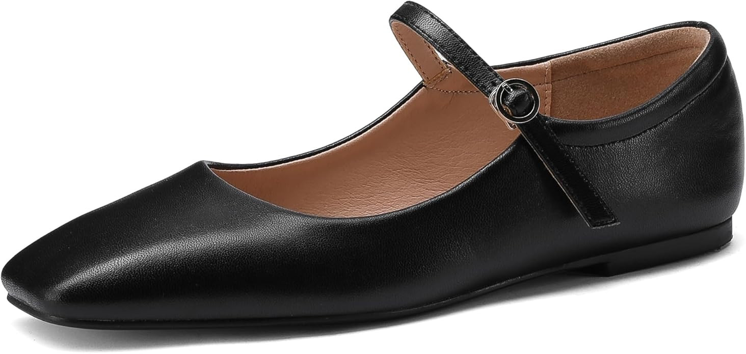 Black,Silver Ballet Flats for Women - Soft and Comfortable Mary Jane Shoes with Ankle Buckles for... | Amazon (US)
