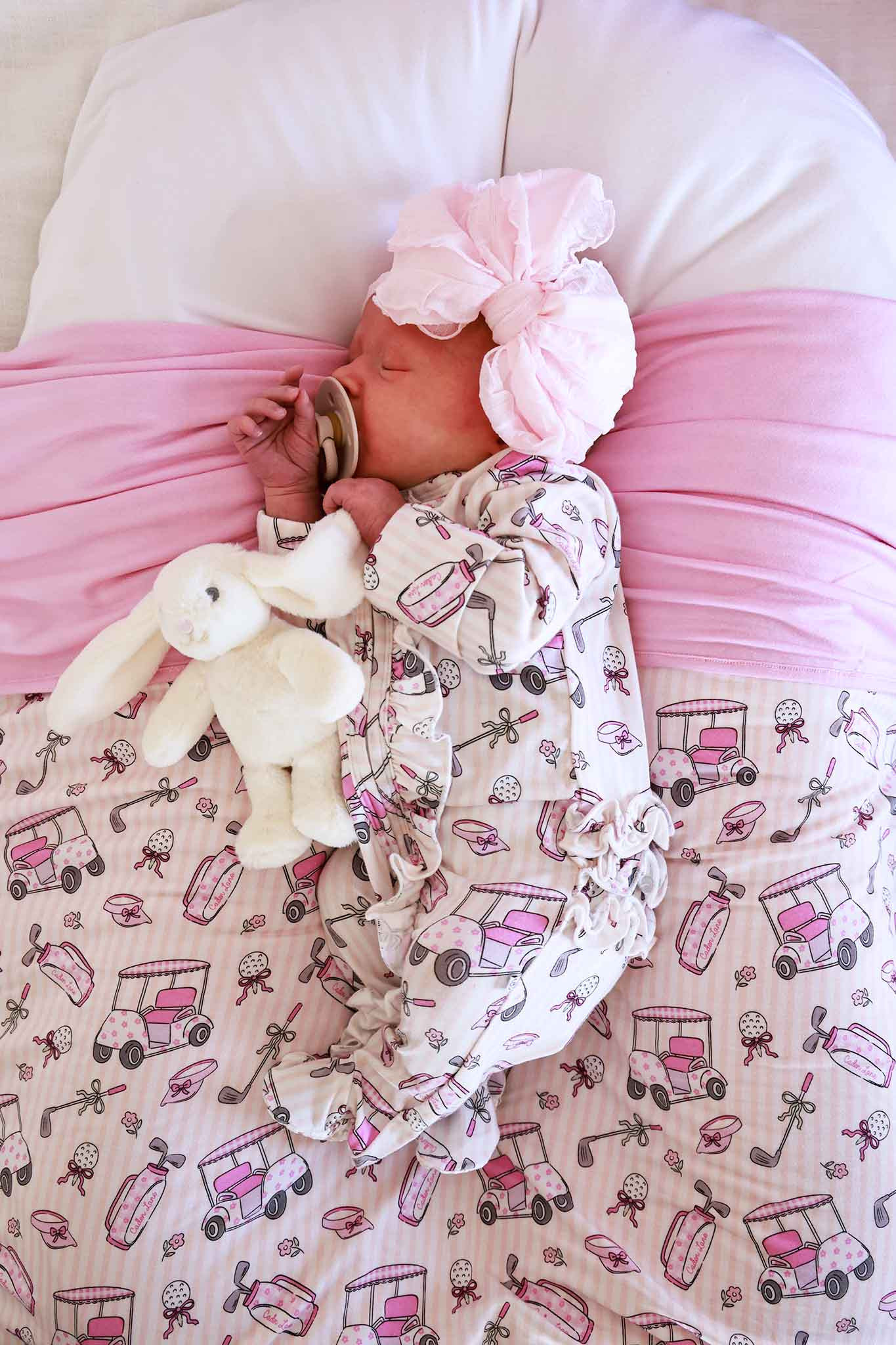 Ruffle Bamboo Zipper Footie | Caddie Crew Pink | Caden Lane