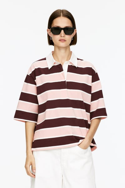 Short-Sleeve Polo Shirt – Dark Red/Pink – Women – ARKET GB | Arket UK