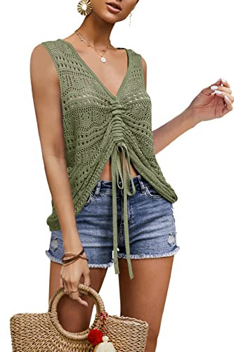 Saodimallsu Womens Oversized V Neck Shirts Flowy Crochet Bell Sleeve Boho Tops Sexy Tie Front Ruc... | Amazon (US)