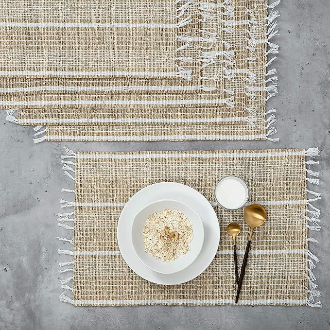Artera Woven Placemats - Set of 6, Natural Wicker Placemats, Seagrass Straw Braided Placemats, He... | Amazon (US)