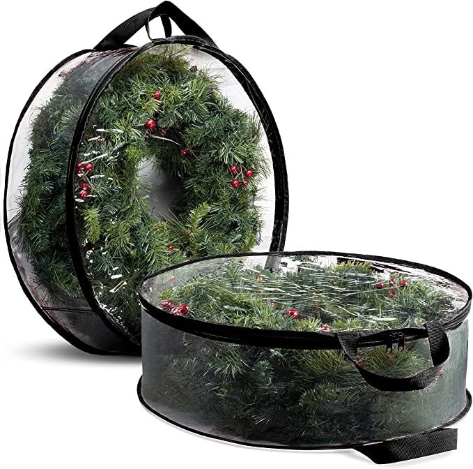 ZOBER Christmas Wreath Storage Container - 30 Inch Plastic Wreath Storage Bag - Dual Zippered Wre... | Amazon (US)