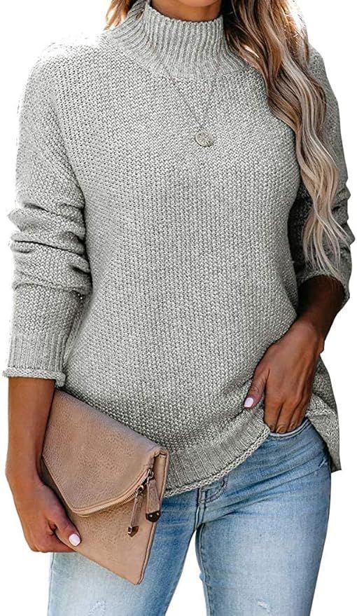 Twirfy Womens Casual Long Sleeve Mock Neck Sweater Solid Oversized Turtleneck Knit Sweaters Loose... | Amazon (US)