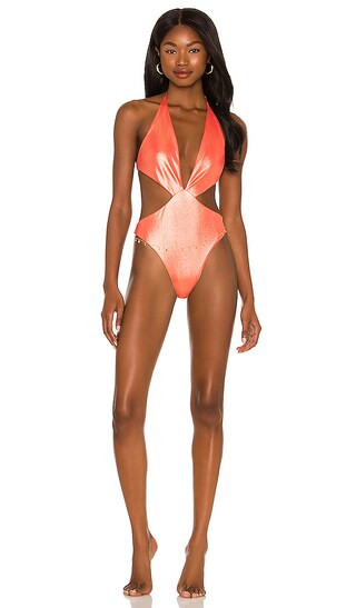 Deep V One Piece Bikini in Amber | Revolve Clothing (Global)