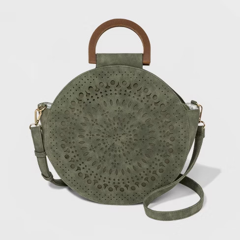 VR NYC Laser Cut Handle Circle Tote Handbag - Moss | Target