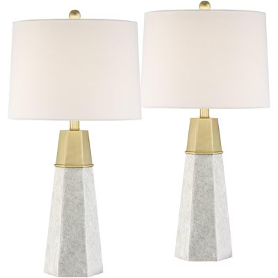 360 Lighting Modern Table Lamps Set of 2 Tapered Column Fabric Drum Shade for Living Room Bedroom... | Target