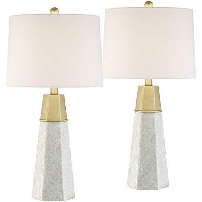 360 Lighting Modern Table Lamps Set of 2 Tapered Column Fabric Drum Shade for Living Room Bedroom... | Target