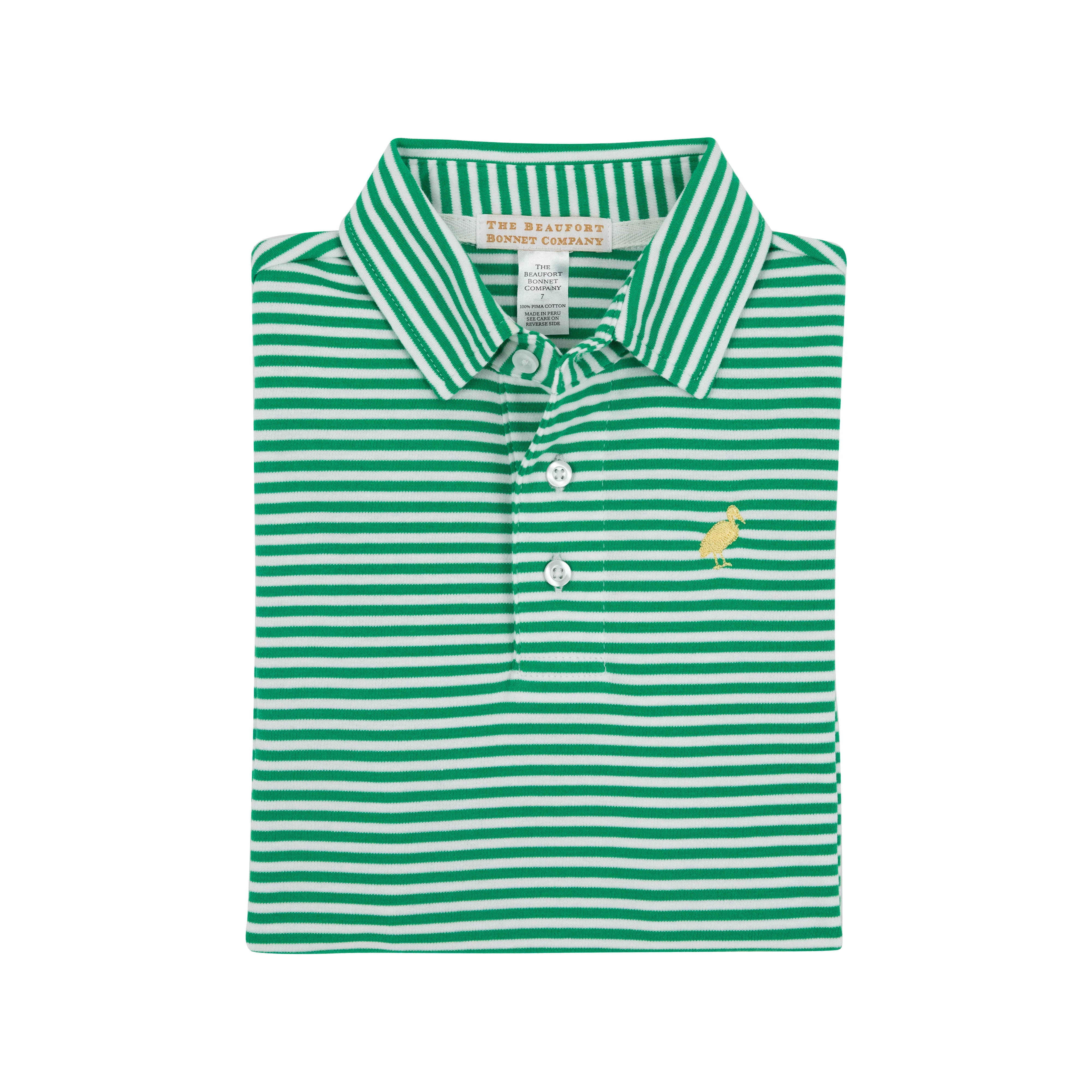 Prim & Proper Polo & Onesie - Kiawah Kelly Green Stripe with Bellport Butter Yellow Stork | The Beaufort Bonnet Company