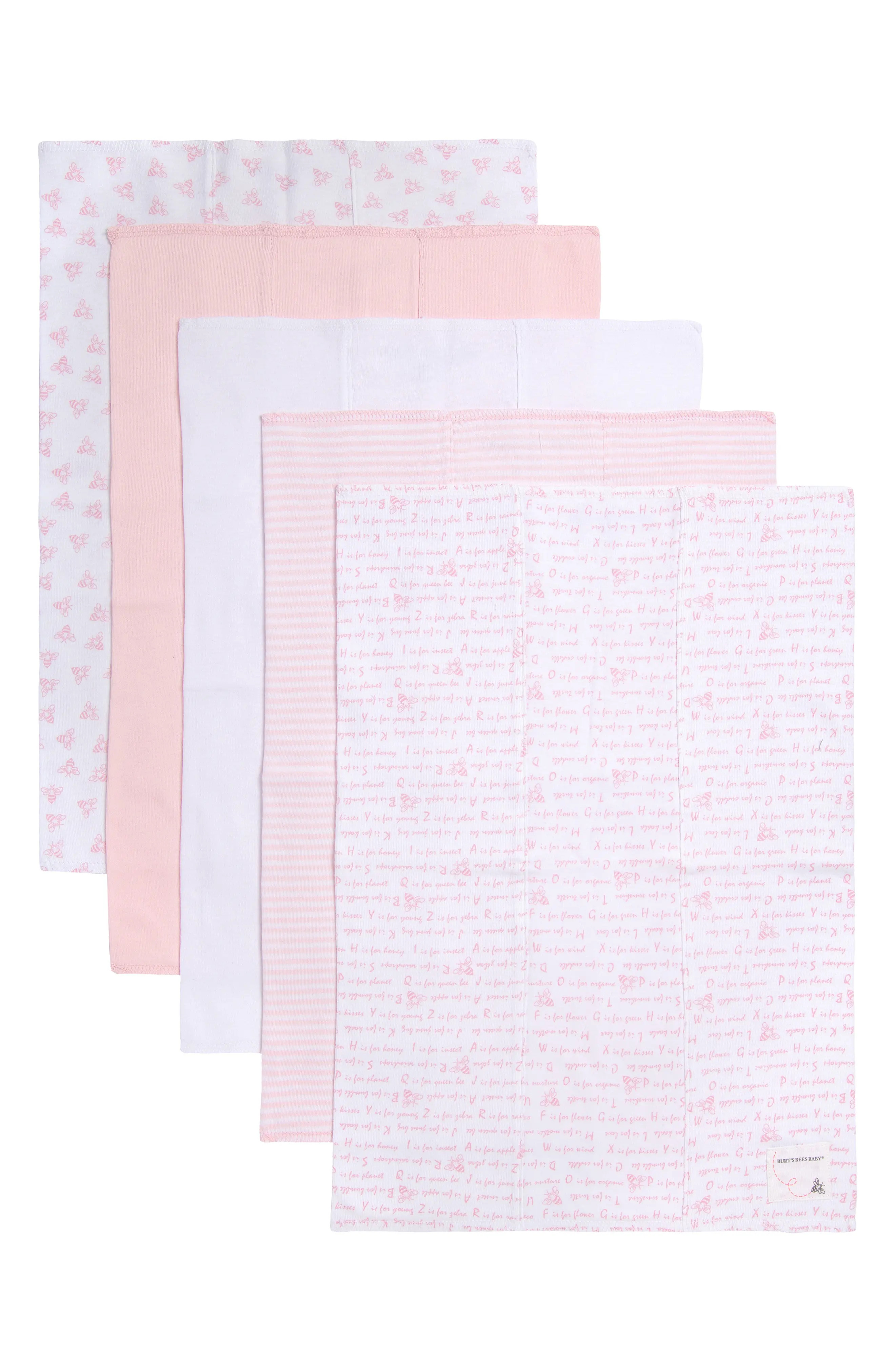 Infant Burt's Bees Assorted 5-Pack Organic Cotton Burp Cloths, Size One Size - Pink | Nordstrom