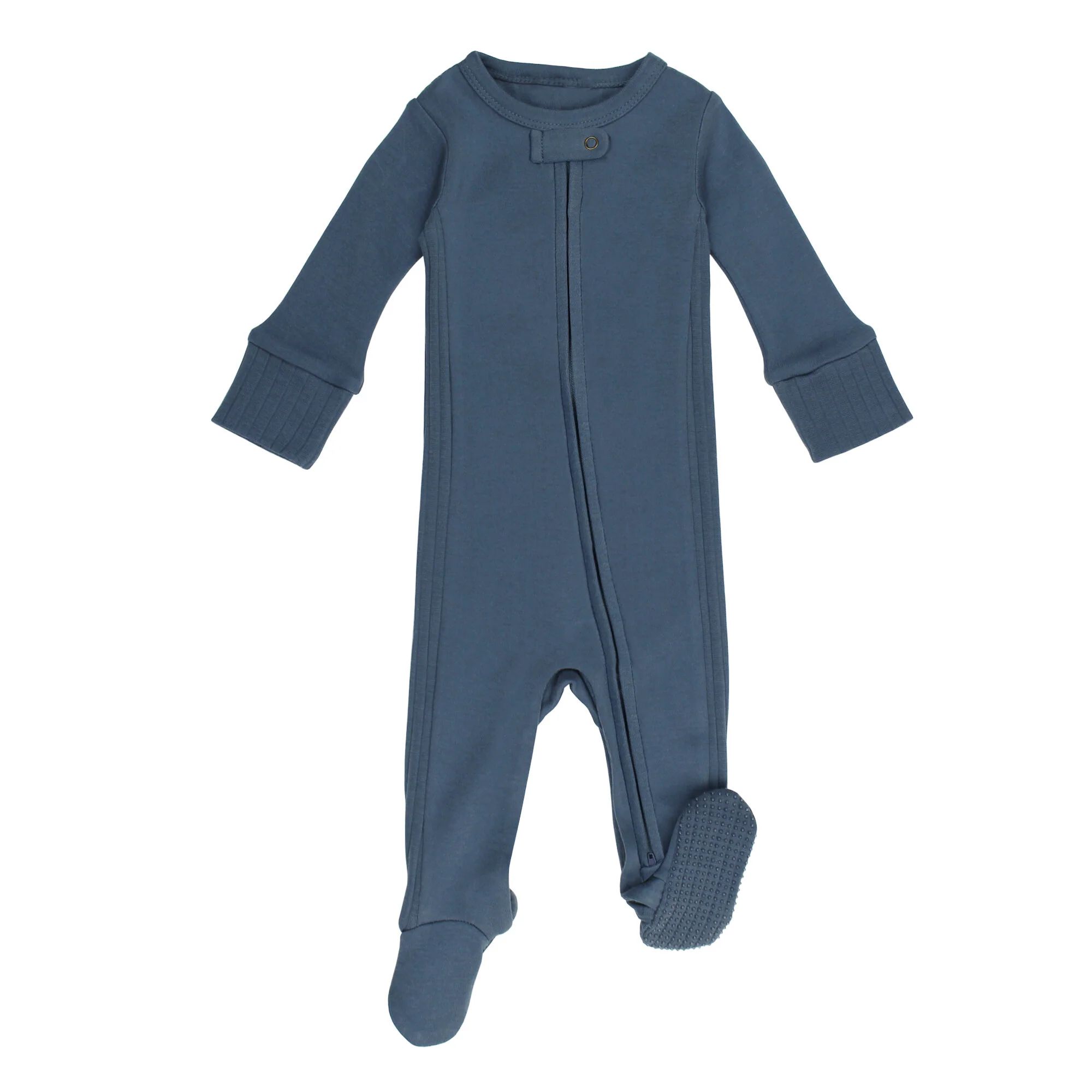 Organic Ribbed Zipper Footie in Dolphin | L'ovedbaby