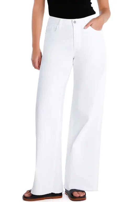 HINT OF BLU Happy Shaggy High Waist Raw Hem Wide Leg Jeans in White at Nordstrom, Size 29 | Nordstrom