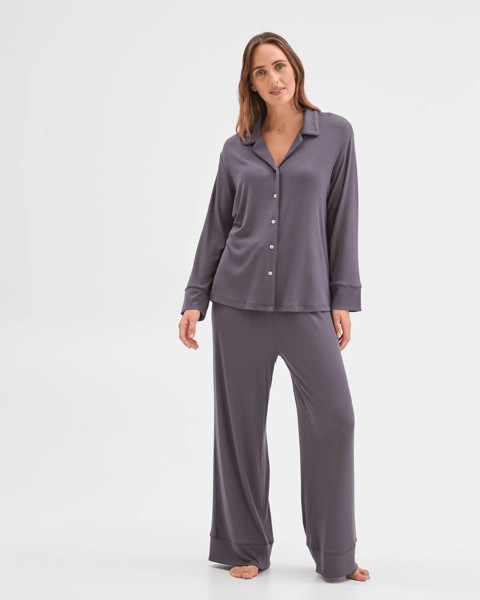 Long Sleeve Rib Pyjama Shirt - Charcoal | Target AU