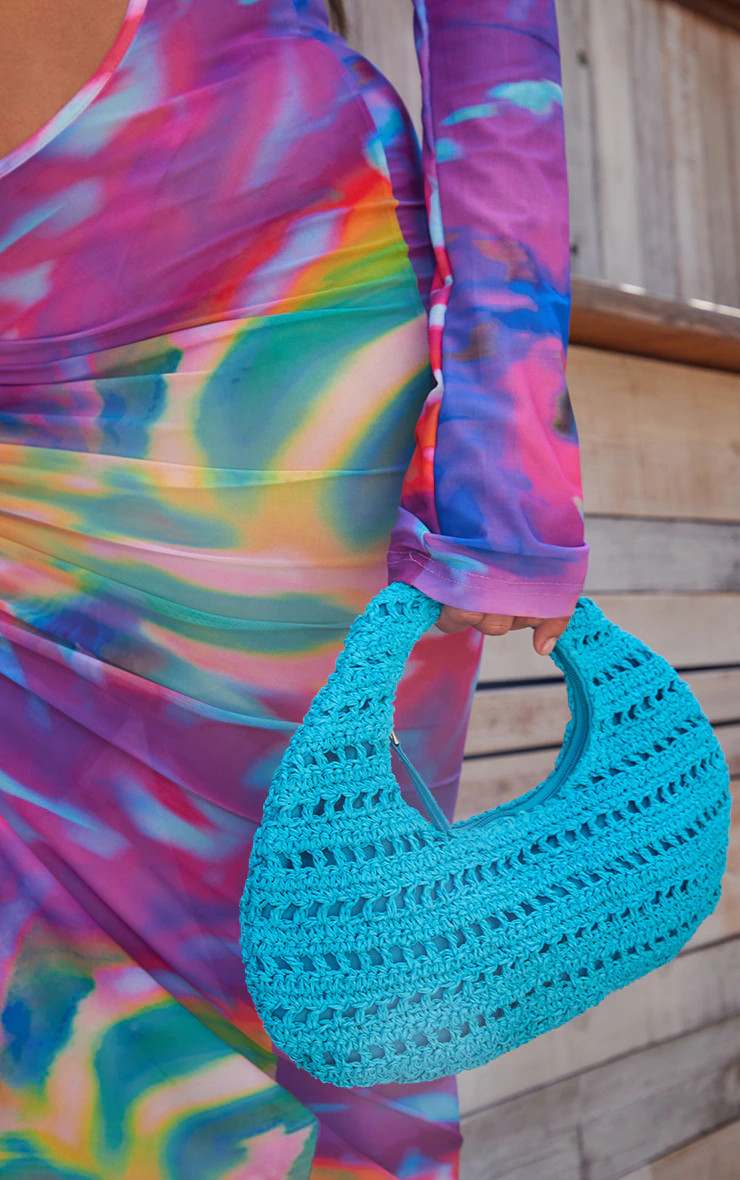 Blue Mini Raffia Hand Bag | Accessories | PrettyLittleThing US