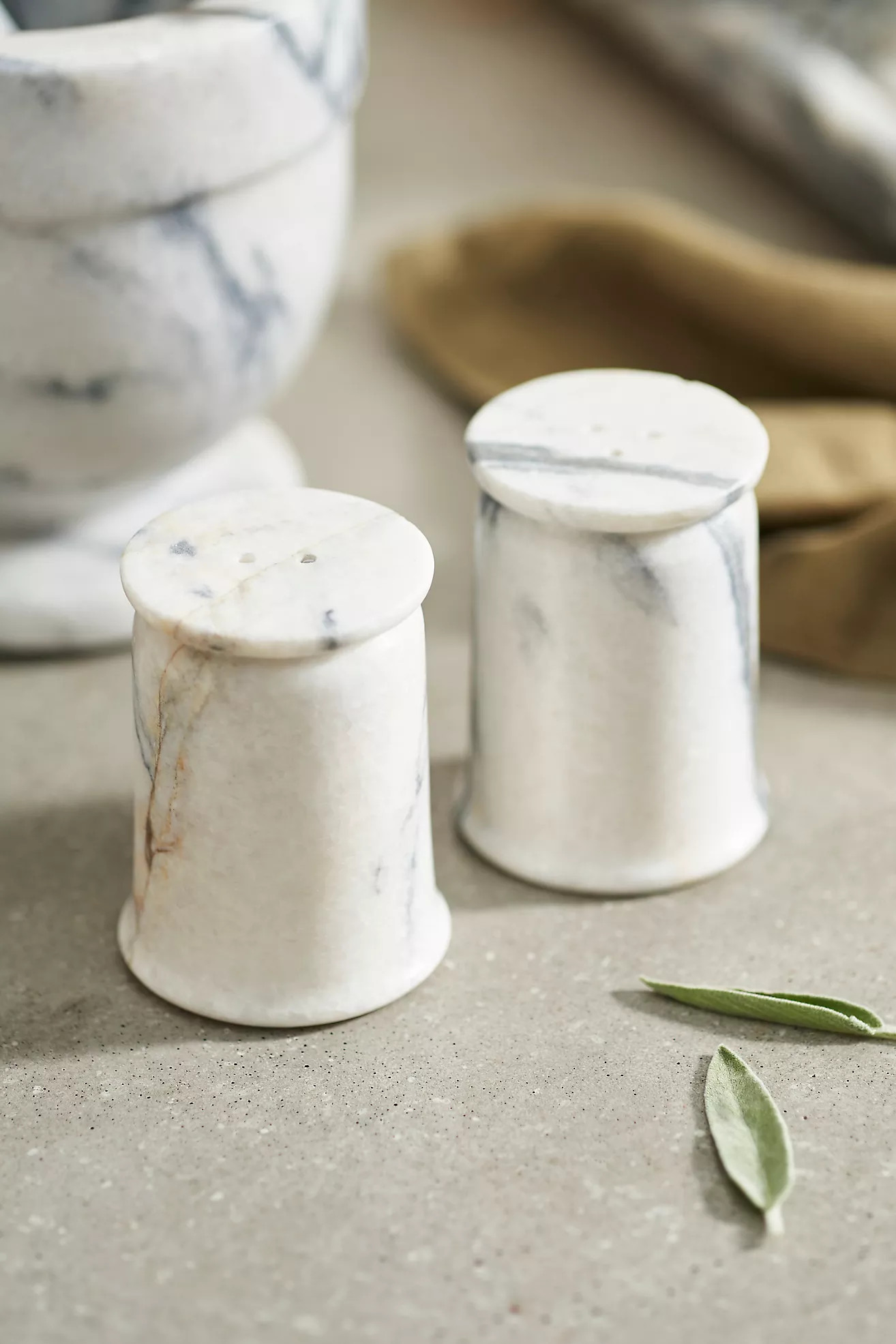 Smoky White Marble Salt + Pepper Shakers | Anthropologie (US)