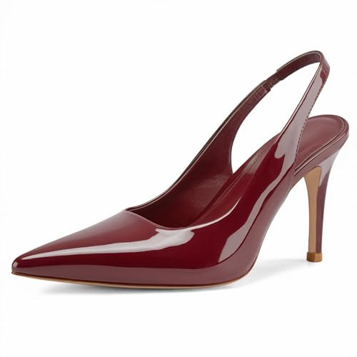 Burgundy Slingback Heels for Women Pointed Toe Stiletto Heels Closed Toe Pumps Slip on High Heels Dress Pumps 2.95 inch Wine Red9.5 | Amazon (US)