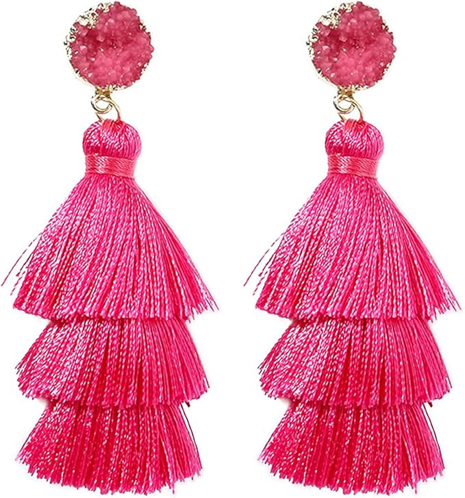 Rave Envy Colorful Tassel Earrings for Women - Layered Tassle Earrings - Choice of Color | Amazon (US)