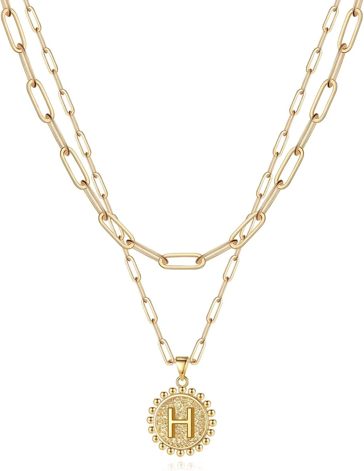 Yoosteel Gold Initial Necklaces for Women Girls, 14K Gold Plated Dainty Layering Paperclip Link C... | Amazon (US)