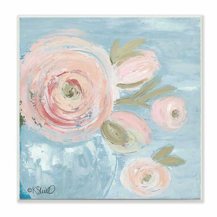 Pink Flowers on Blue Framed Art Print | Kirkland's Home
