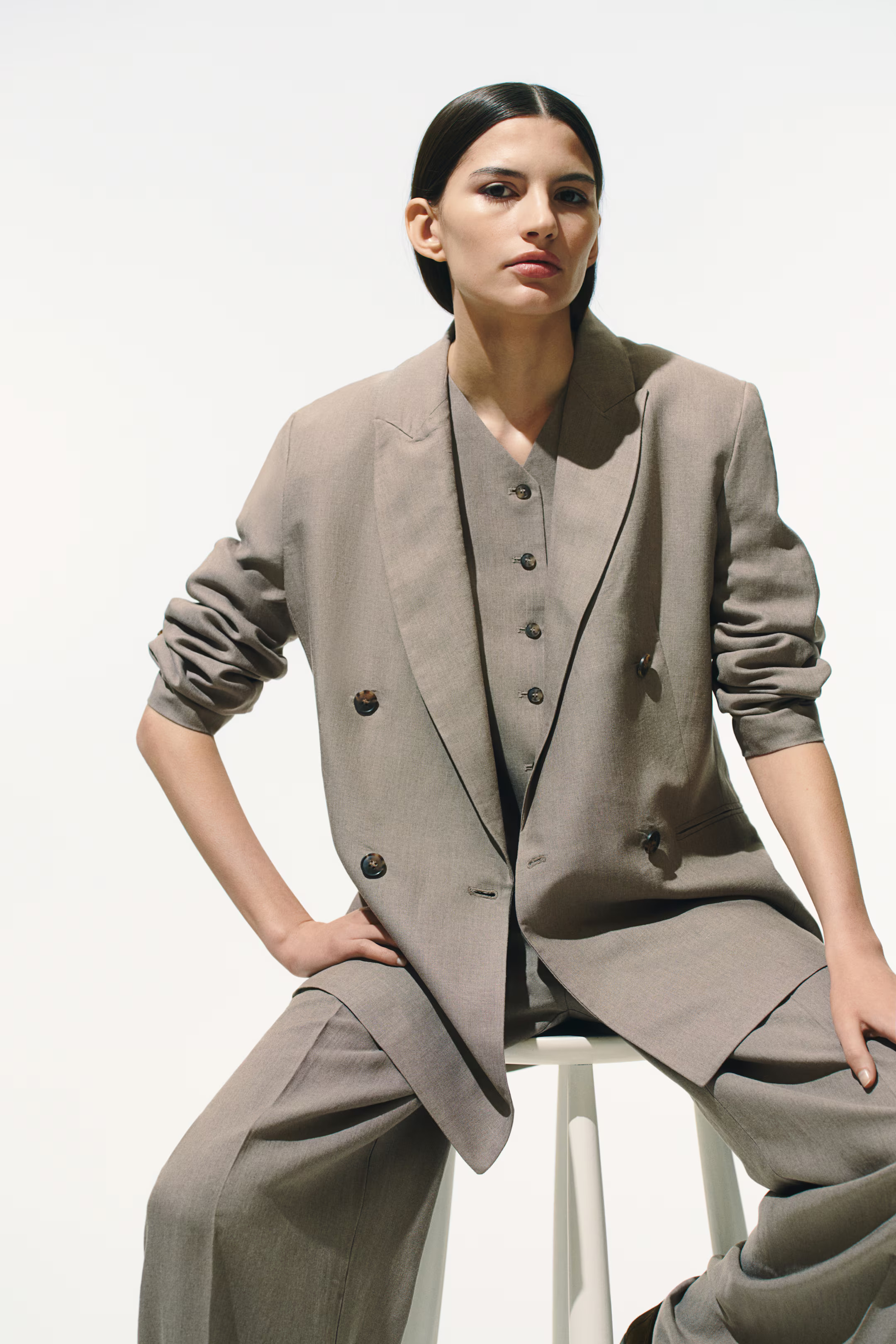 Linen-Blend Blazer - Taupe - Ladies | H&M US | H&M (US + CA)