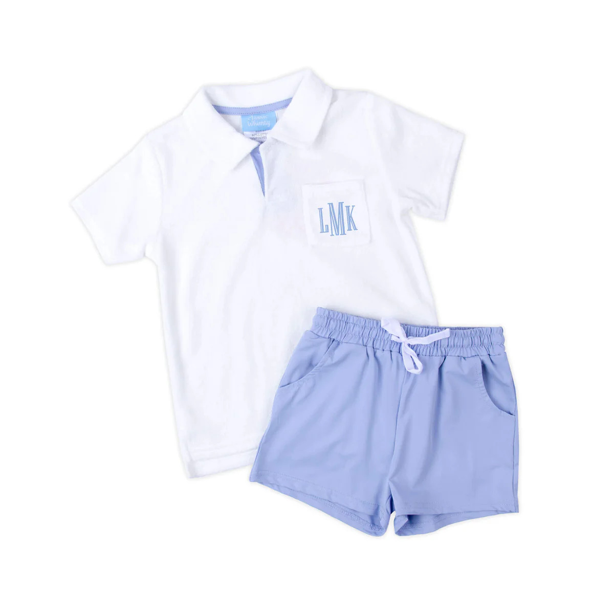 White Terry Cloth Fabric Polo Short Set | Classic Whimsy