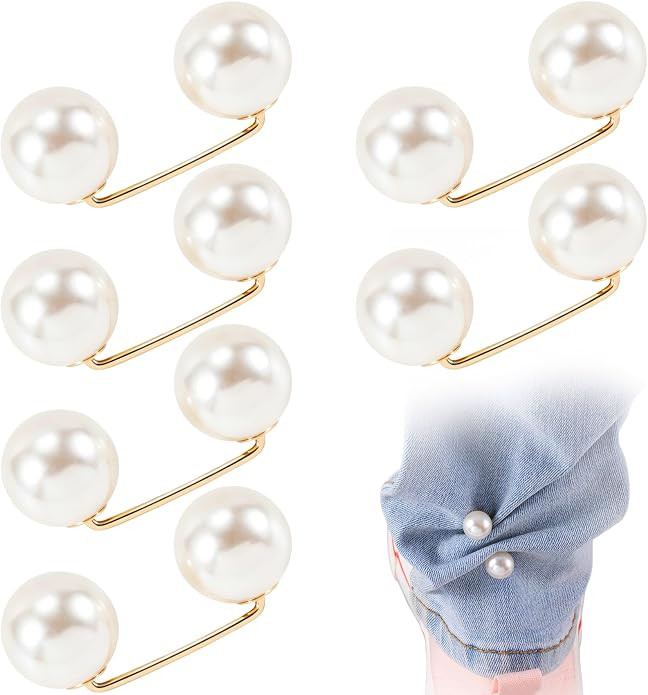 Pearl Brooches for Women, Faux Pearl Shawl Pins Sweater Clip, Decorative Safety Pins Pant Hem Cli... | Amazon (US)