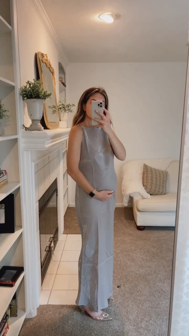 Shine dress. Not true maternity so I sized up to a large! Maternity holiday style. Bump style. Sparkly dress. Holiday dress. Rhinestone heels. 

#LTKbump #LTKHoliday #LTKfindsunder50