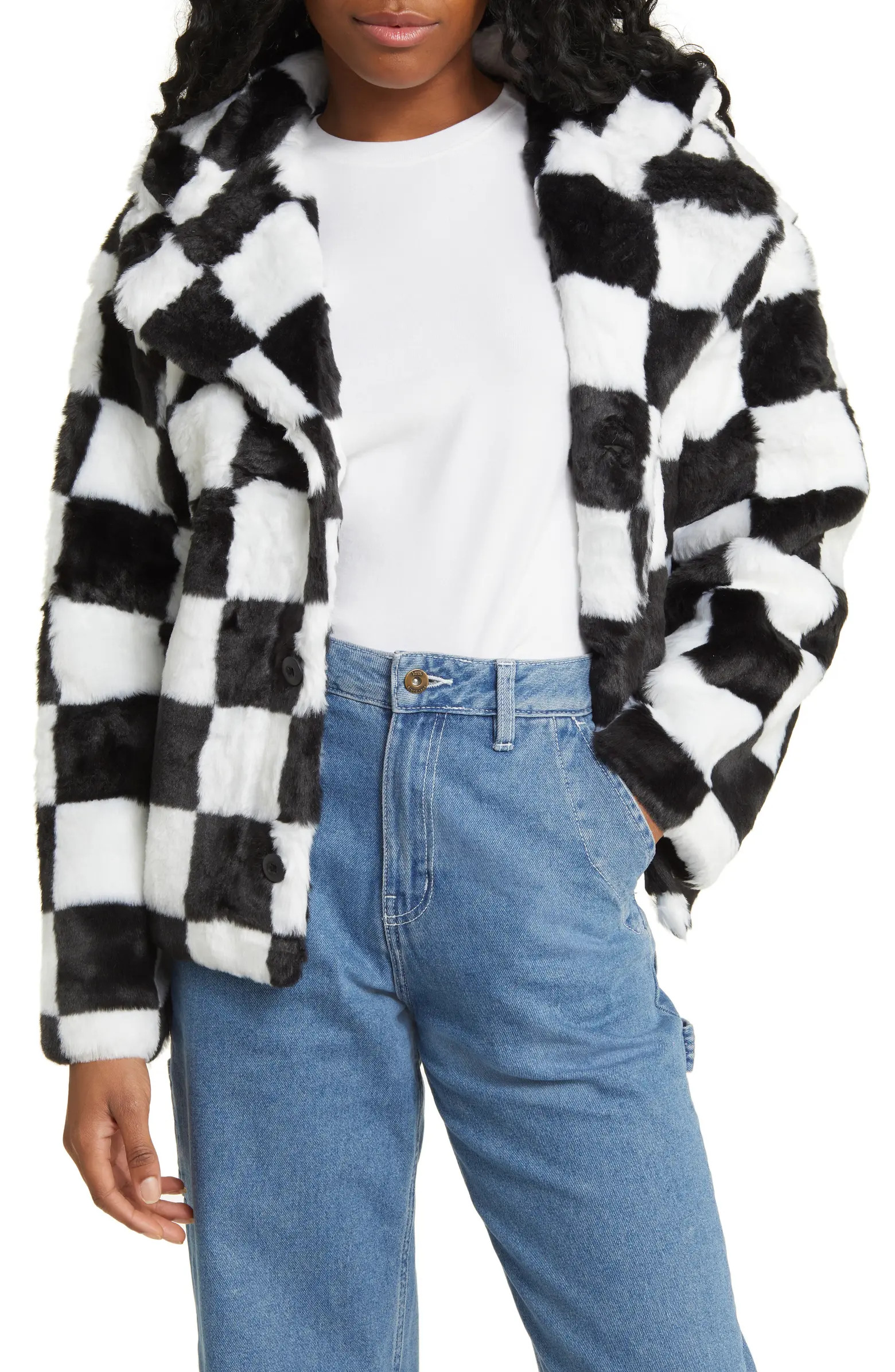 Natasha Checker Faux Fur Jacket | Nordstrom