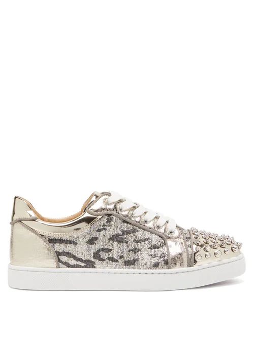 Christian Louboutin - Vieira Spike-embellished Tweed Trainers - Womens - Silver | Matches (US)