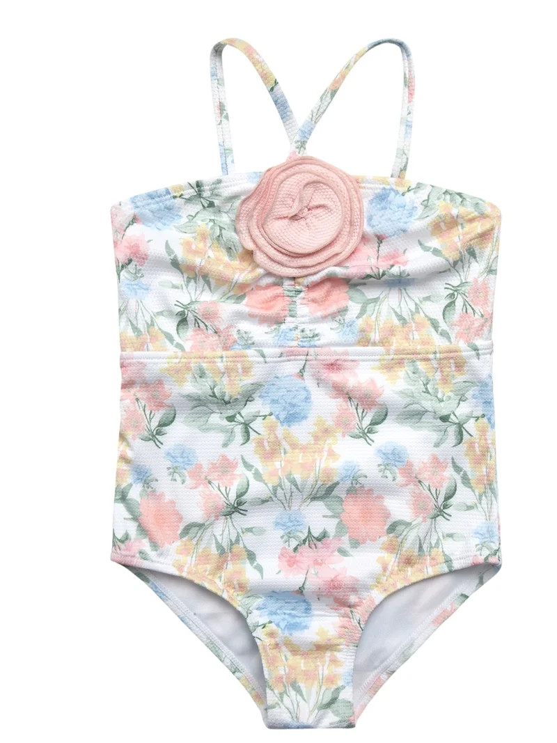 Jessica Simpson Girls' One-piece Ruched Rosette Swimsuit | Walmart (US)