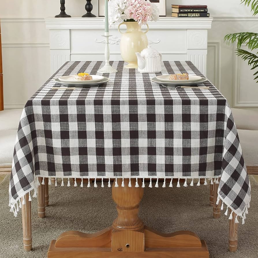 Laolitou Checkered Tablecloth Rectangle Washable Buffalo Plaidwith Tassel Cotton Linen Gingham Ta... | Amazon (US)