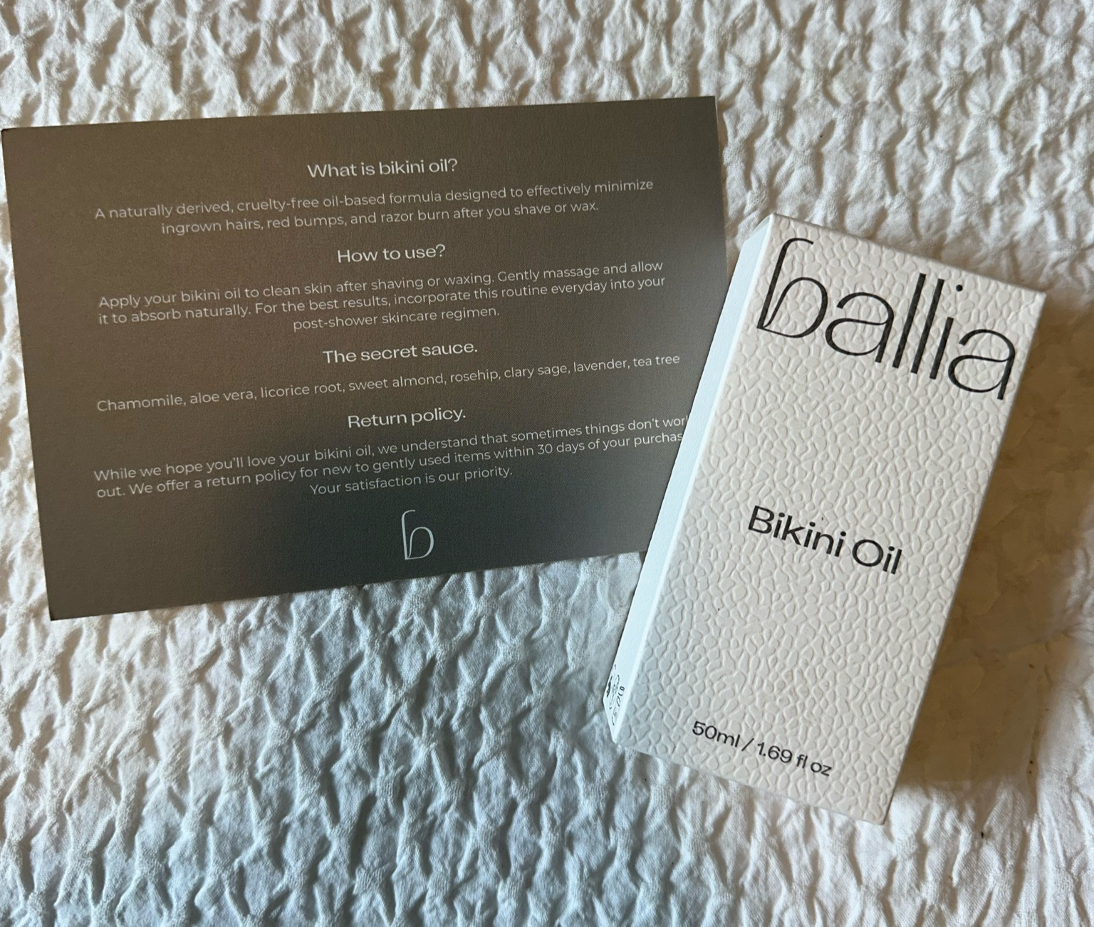 @ballia @shopballia #ballia My new shower shave routine necessity: bikini oil. Say goodbye to ingrown hairs, razor burn, and red bumps. Our unique blend of all-natural oils helps calm and hydrate the skin, leaving you feeling soft and easing discomfort after shaving or waxing. Bikini oil has a gentle, subtle scent. The lavender, in particular, adds a calming and soothing aroma perfect for your self-care moments. Elevate your post-shave routine with Bikini oil. The ultimate solution for ingrown hairs and red bumps.

#LTKSeasonal #LTKswim #LTKbeauty