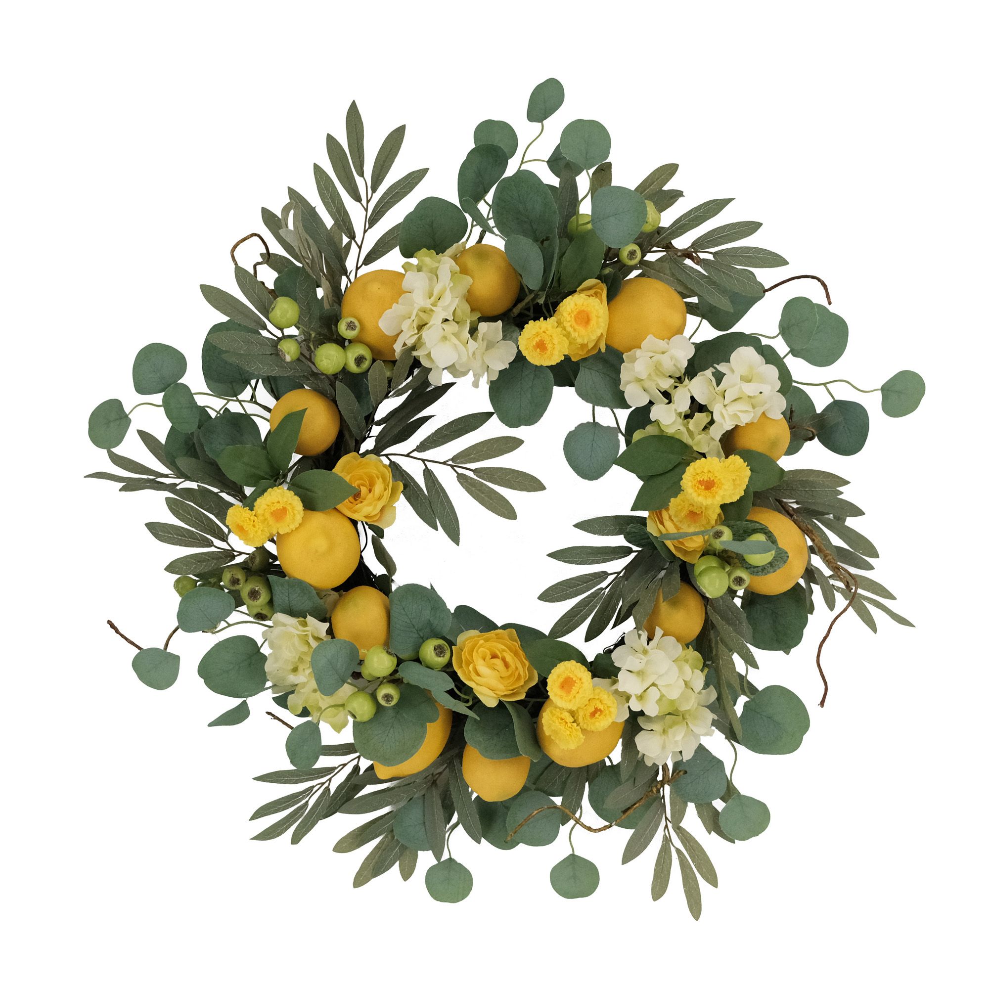 24" Vibrant Puleo International Artificial Lemon and Hydrangea Floral Spring Wreath - Walmart.com | Walmart (US)