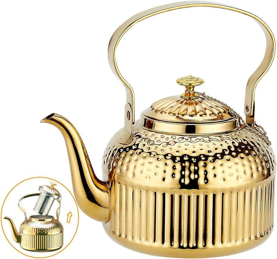 SANQIAHOME HD Gold Teapot with Infuser 42oz(1.2 litres) 4-5 Cups, Stainless Steel Water Boilers L... | Amazon (UK)