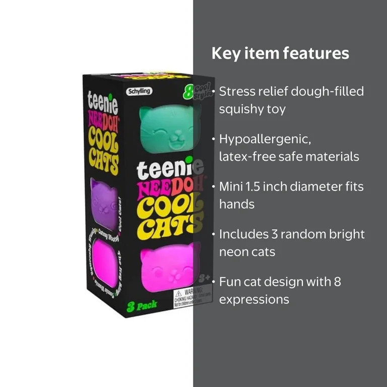 NeeDoh Teenie Cool Cats Stress Ball 3-Pack (3 RANDOM Colors!) | Walmart (US)