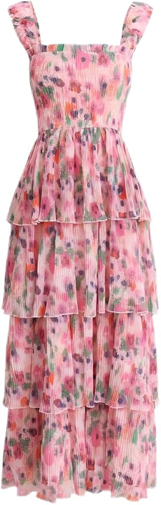 Women's Bohemian Summer Floral Printed Ruffle Pleated Halter Dress Beach Vacation Cute Pink Dress... | Amazon (US)