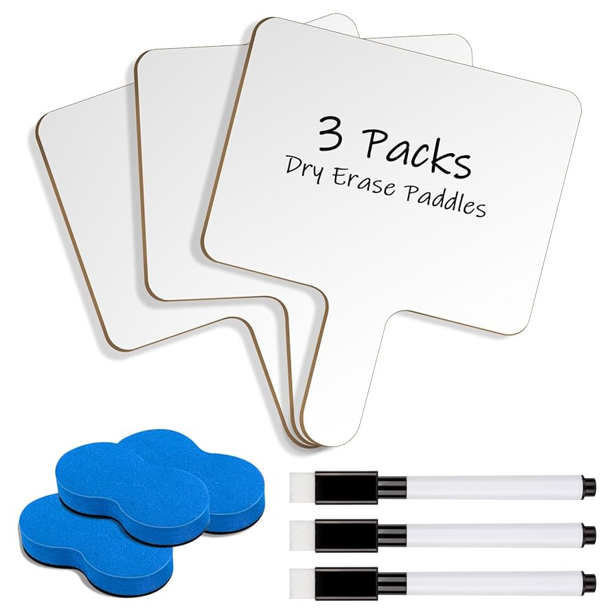 3Packs Dry Erase Paddles with Handle, 3Pcs Double Sided Answer Paddle White Boards with 3 Markers... | Amazon (US)