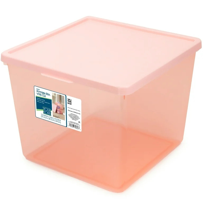 Your Zone Kids Large Tinted Clear Plastic Stacking Storage Bin with Lid, Pink, 12 in x 12.4 in x ... | Walmart (US)