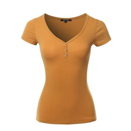 FashionOutfit Women's Solid Short Sleeve Snap Button Henley V-Neck Top | Walmart (US)