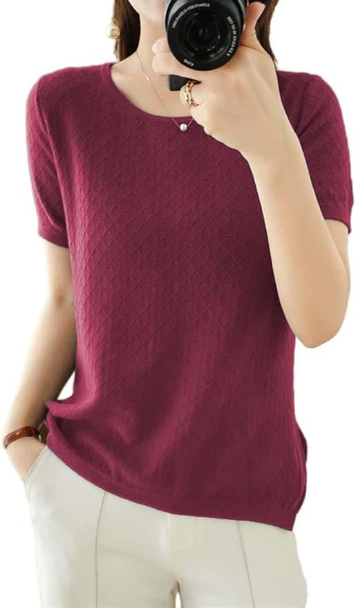 Ailaile Womens Short Sleeve Sweaters Tops Summer Thin Pullover Cotton Knit Shirt Crew Neck Lightw... | Amazon (US)