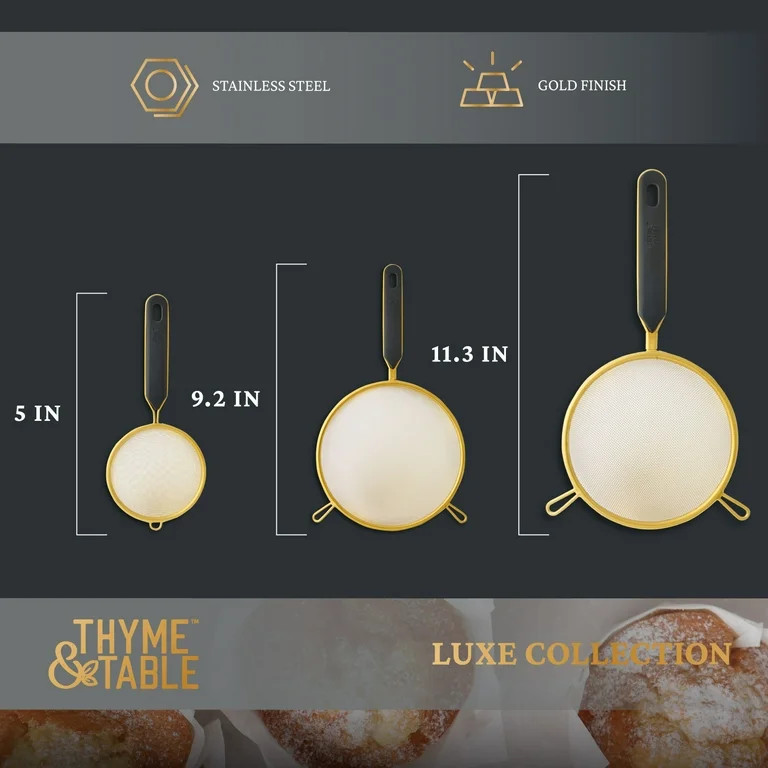 Thyme & Table 3-Piece Fine Mesh Gold Strainer Set | Walmart (US)
