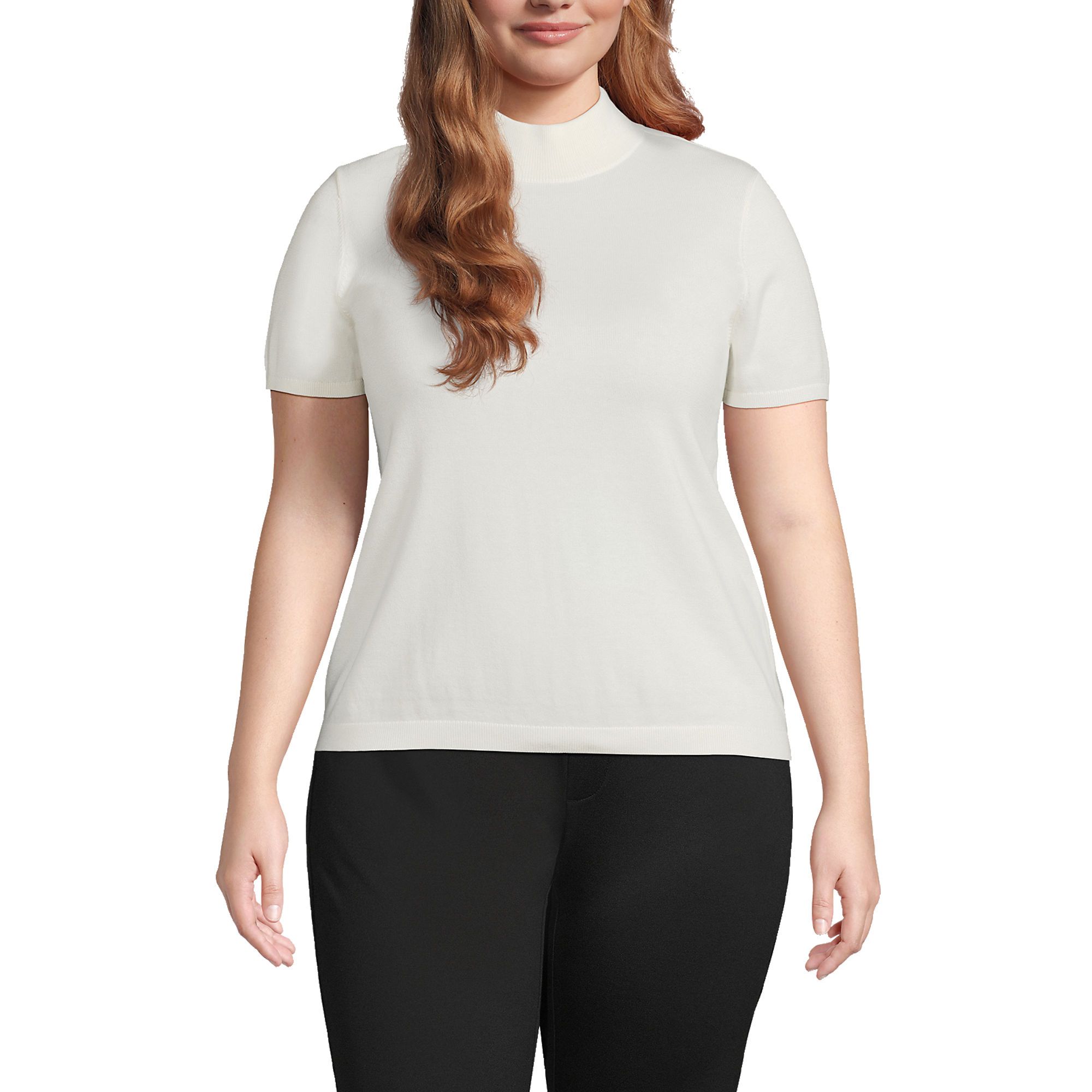 Women's Plus Size Cotton Modal Half Sleeve Mock Neck Pullover Sweater | Lands' End (US)