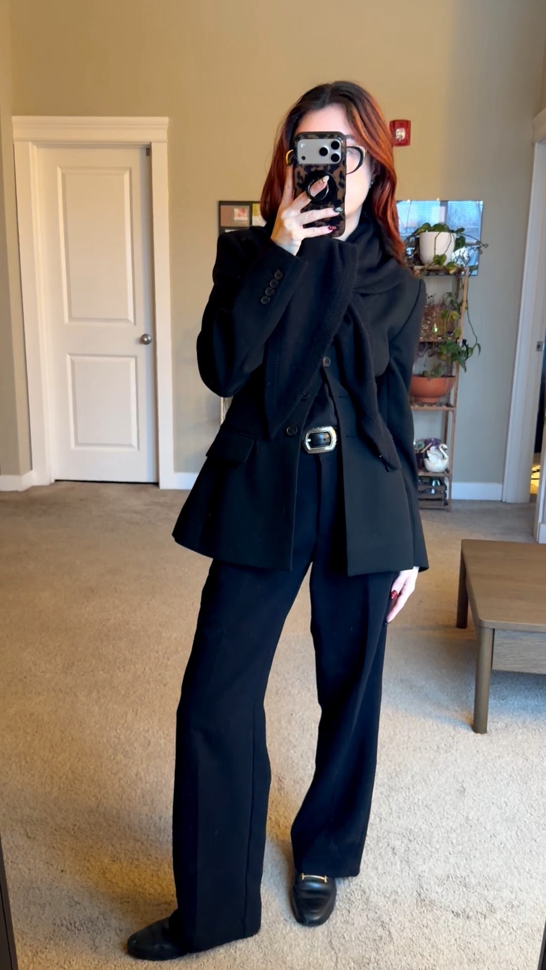 layering idea for the standout blazer!! love this scarf all winter
standout blazer - 0
effortless pants - 0
loafers - 7 TTS
scarf - medium

all black style, all black office outfit, work style, aritzia style, aritzia outfits, corporate goth, alternative style, corporate style, all black outfit inspo, winter work outfit

#LTKSeasonal #LTKootd #LTKWorkwear