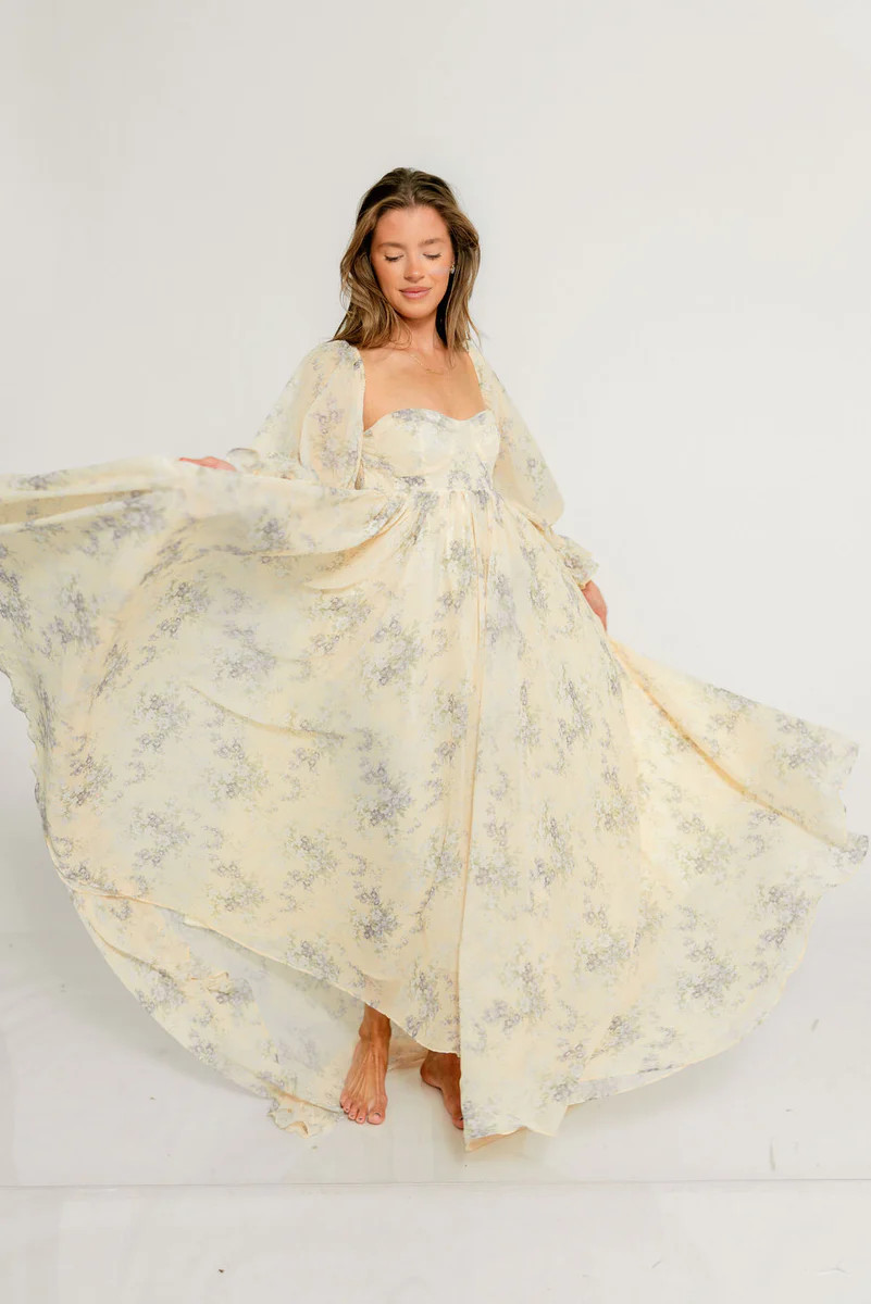 Delilah Maxi Dress with Train in Muted Peach Floral - Bump Friendly | Worth Collective