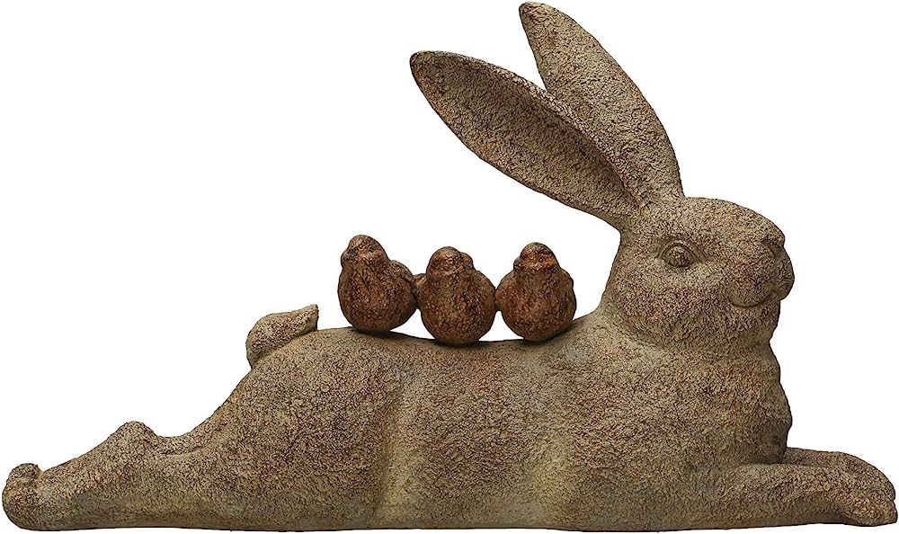 Creative Co-Op Decorative Resting Rabbit with Birds Figurine, Brown Décor | Amazon (US)
